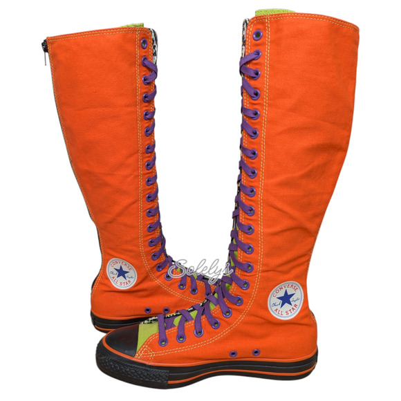 Converse 2011 XXHI Custom Orange Animal Print Knee High Sneaker Boot Womens 7.5 - Picture 12 of 13